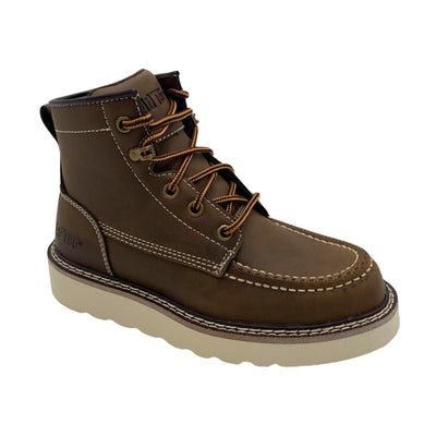 Cypress: Kid's Classic Style Moc Toe Work Boot- Brown 4144