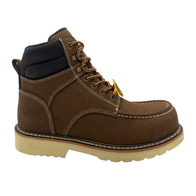 Men's 6" Brown Leather Defined Heel Cap Toe Work Boot