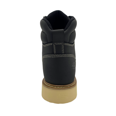 Men's 6" Black Leather Defined Heel Cap Toe Work Boot