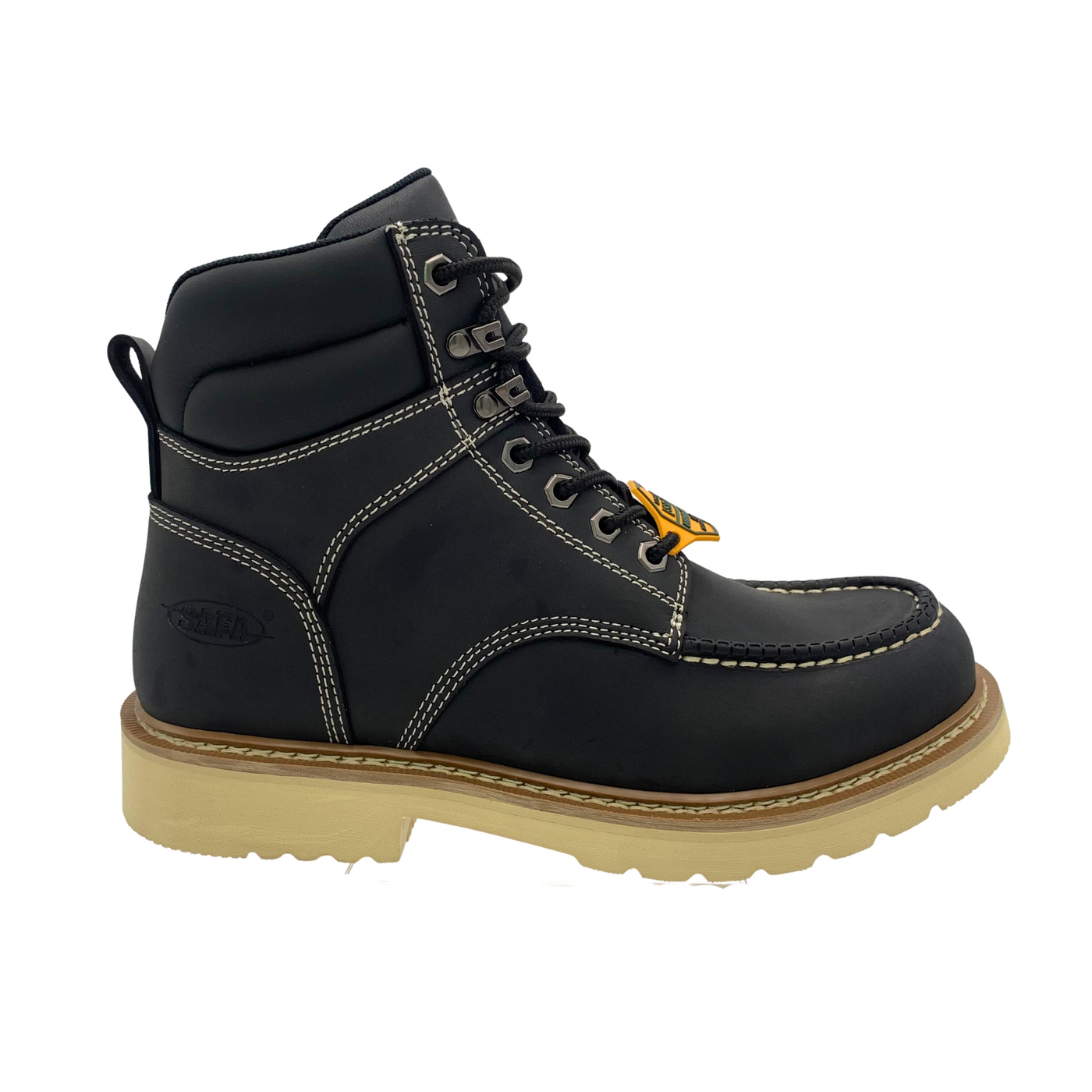 Men's 6" Black Leather Defined Heel Cap Toe Work Boot