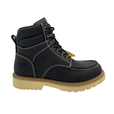 Men's 6" Black Leather Defined Heel Cap Toe Work Boot
