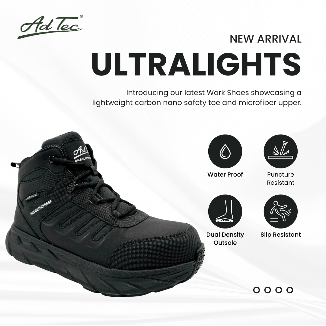 ULTRALIGHT: WOMEN'S 6" WORK BOOT: BLACK 8258PR [CARBON NANO SAFETY TOE, WATERPROOF, PUNCTURE RESISTANT, SLIP RESISTANT]