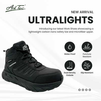 ULTRALIGHT: WOMEN'S 6" WORK BOOT: BLACK 8258PR [CARBON NANO SAFETY TOE, WATERPROOF, PUNCTURE RESISTANT, SLIP RESISTANT]