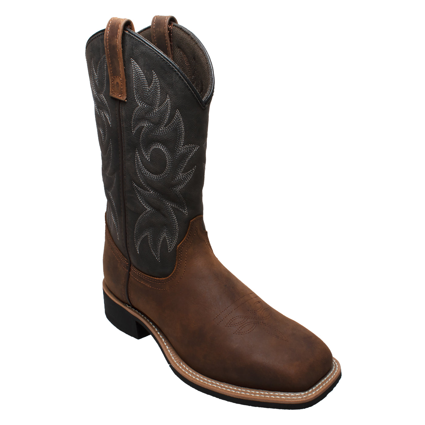 Men's 12" Work Western Square Toe Black/Brown - 9859 - Shop Genuine Leather men & women's boots online | AdTecFootWear